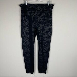 Spanx Matte Black Camo Faux Leather Athleisure Shapewear Leggings